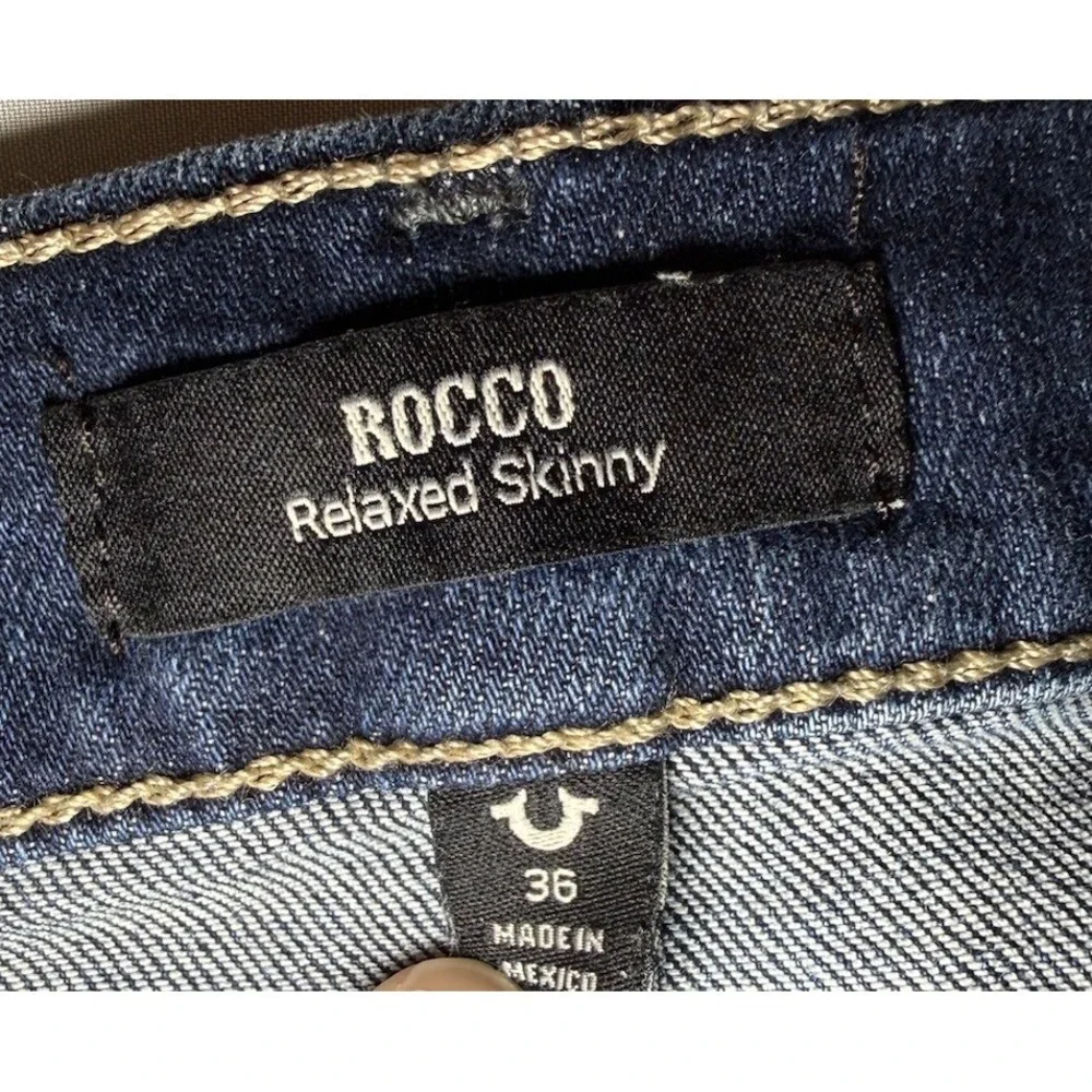 True Religion Rocco Relaxed Skinny Jeans Mens 36 Blue‎ Whiskered No Flap